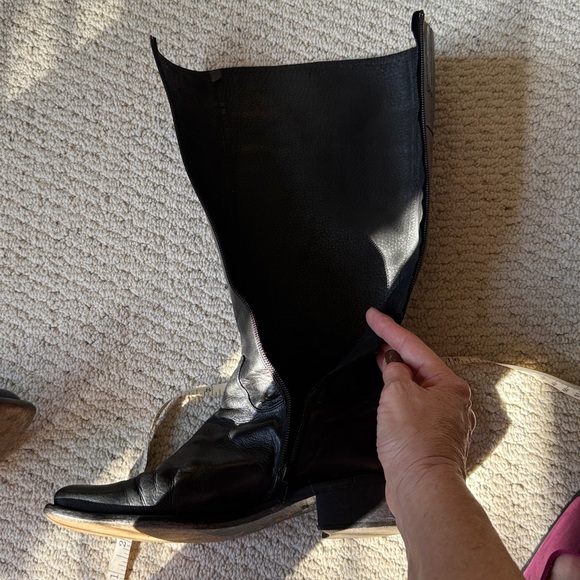 Charles David “Reider” Black Leather Side Zip High Shaft Square Toe Boots - Picture 14 of 15